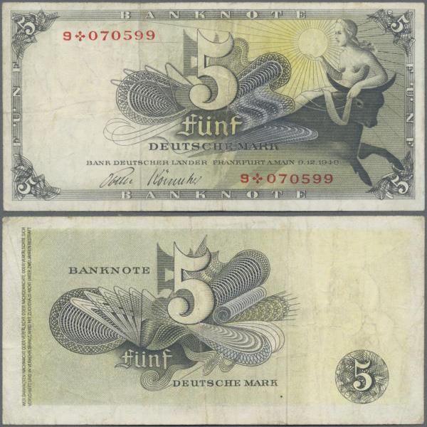 Deutschland - Bank Deutscher Länder + Bundesrepublik Deutschland: 5 DM 1948 Ersa...