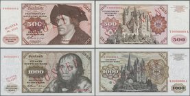 Deutschland - Bank Deutscher Länder + Bundesrepublik Deutschland: Mustersatz der Bundesbank der BBk Serie I von 1960 von 5 bis 1000 DM, Ro.262M - 268M...