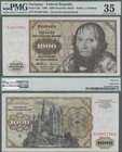 Deutschland - Bank Deutscher Länder + Bundesrepublik Deutschland: 1000 DM 1960, Ro.268a, sehr saubere Umlauferhaltung mit einigen kleineren Flecken un...