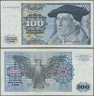Deutschland - Bank Deutscher Länder + Bundesrepublik Deutschland: 100 DM 1980 ohne copyright, Ersatznote mit KN ZE0084318B Ro.284b, stärker gebrauchte...