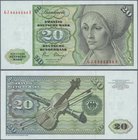 Deutschland - Bank Deutscher Länder + Bundesrepublik Deutschland: 20 DM 1980 mit Seriennummer GJ4444444E, Ro.287a in kassenfrischer Erhaltung: UNC ÷ 2...
