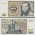 Deutschland - Bank Deutscher Länder + Bundesrepublik Deutschland: 1000 DM 1980 Serie ”W/N”, Ro.291a, sehr saubere, leicht gebrauchte Note mit Mittekni...