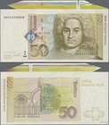 Deutschland - Bank Deutscher Länder + Bundesrepublik Deutschland: 50 DM 1996 Ro.309a mit Teilen des Randstückes des Bogens, diagonaler Knick sonst ein...