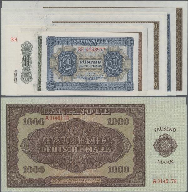 Deutschland - DDR: Banknotensatz 1948 von 50 Pfennig bis 1000 Mark, Ro.339-347 i...