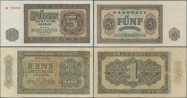 Deutschland - DDR: 1 Mark 1948 Ersatznote Serie ”XU” und 6-stelliger KN, Ro.340c und 5 Mark 1948 UdSSR-Druck mit 6-stelliger KN und Serie ”CG”, Ro.342...