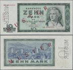 Deutschland - DDR: 10 Mark 1964 mit Perforation und rotem Überdruck ”MUSTER” und zusätzlicher aufgestempelter 5-stelliger KN ”00022” am linken Rand, R...