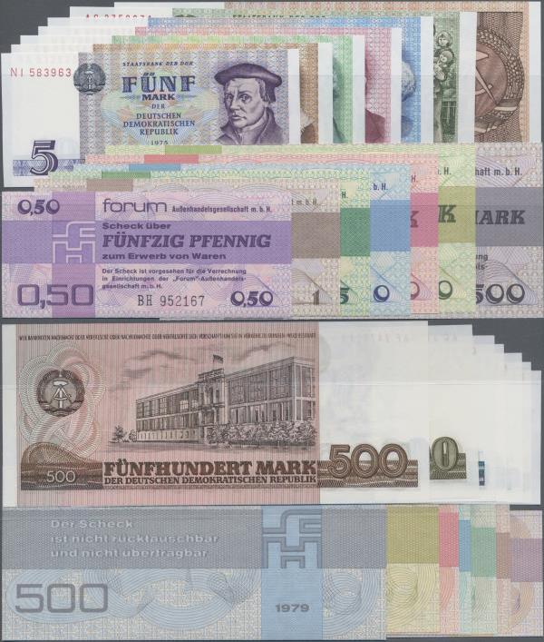 Deutschland - DDR: Banknotensatz 1971-1985 von 5 bis 500 Mark und kompletter Sat...