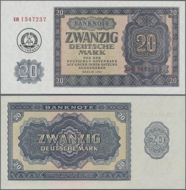 Deutschland - DDR: 20 Mark 1955 (1980) mit Maschinenstempelaufdruck ”Militärgeld...