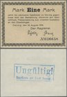 Deutschland - Nebengebiete Deutsches Reich: Danzig - Magistrat der Stadt 1 Mark 1914 mit rückseitigem Stempel ”Ungültig! Sparkasse der Stadt Danzig.”,...