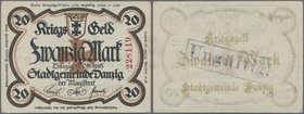 Deutschland - Nebengebiete Deutsches Reich: Kriegsgeld der Stadtgemeinde Danzig zu 20 Mark 1918, Ro.ex787a mit Stempel ”UNGÜLTIG” auf der Rückseite, m...