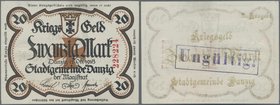Deutschland - Nebengebiete Deutsches Reich: Stadtgemeinde Danzig, 20 Mark Kriegsgeld 1916, Ro.ex787a mit rückseitigem Stempel “Ungültig” in kassenfris...