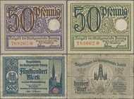 Deutschland - Nebengebiete Deutsches Reich: Danzig - Magistrat der Stadt 50 Pfennig 1919 in violett und grün Ro.ex790, 791 in kassenfrisch und Senat d...