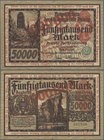 Deutschland - Nebengebiete Deutsches Reich: Danzig - Stadtgemeinde, 1 Million Mark roter Überdruck auf 50.000 Mark 1923, Ro.800, stärker gebraucht mit...