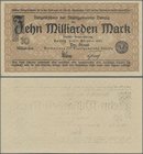 Deutschland - Nebengebiete Deutsches Reich: Danzig - Stadtgemeinde, 10 Milliarden Mark 1923, Ro.810a, nahezu perfekt mit minimal bestoßener Ecke oben ...