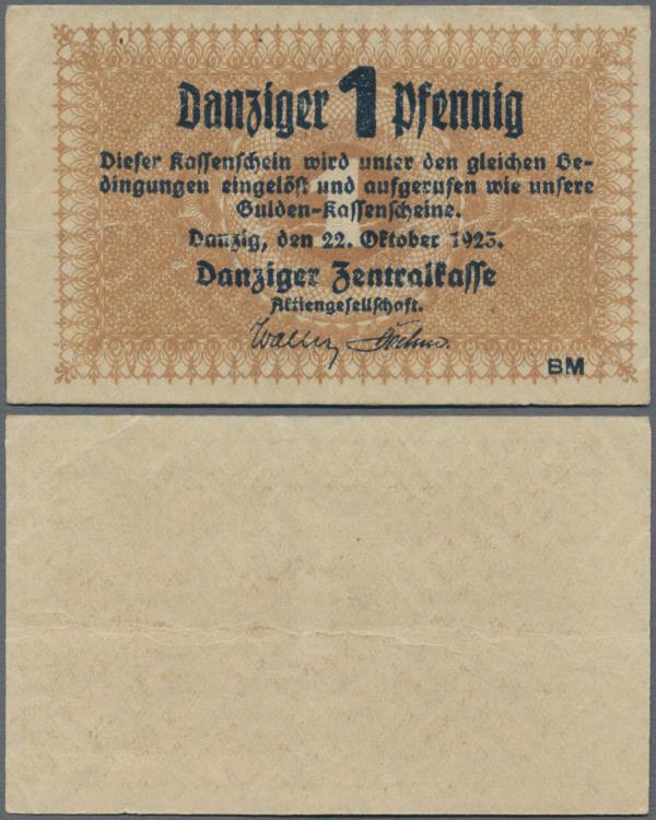 Deutschland - Nebengebiete Deutsches Reich: Danzig - Zentralkasse, 1 Pfennig 192...