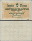 Deutschland - Nebengebiete Deutsches Reich: Danzig - Zentralkasse, 2 Pfennige 1923, Ro.812, leicht gebraucht mit einigen kleinen Knicken. Erhaltung: X...