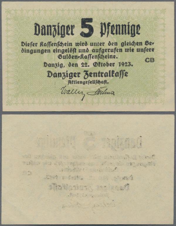 Deutschland - Nebengebiete Deutsches Reich: Danzig, Zentralkasse 5 Pfennig 1923,...