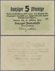Deutschland - Nebengebiete Deutsches Reich: Danzig, Zentralkasse 5 Pfennig 1923, Ro.813, kleiner Knick an der unteren linken Ecke, sonst einwandfrei. ...