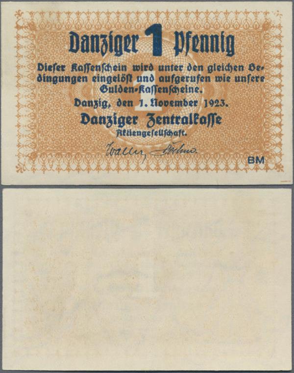 Deutschland - Nebengebiete Deutsches Reich: Danzig - Zentralkasse, 1 Pfennig 192...
