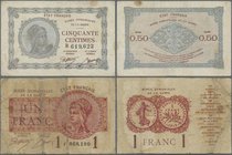 Deutschland - Nebengebiete Deutsches Reich: Saar 50 Centimes und 1 Franc o.D. 1920-30, Ro.865, 866, beide in gebraucht bis stark gebrauchter Erhaltung...