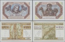 Deutschland - Nebengebiete Deutsches Reich: Mustersatz der Saarmark-Noten 1947, Ro.867M-872M mit 1 Mark Muster (UNC), 2 Mark Muster (XF+, kleiner Eckk...