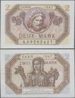Deutschland - Nebengebiete Deutsches Reich: Saar 2 Mark 1947, Ro.868, sehr saubere Note mit leichten Knicken. Erhaltung: XF. Selten! ÷ 2 Mark 1947, P....