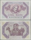 Deutschland - Nebengebiete Deutsches Reich: Saar 5 Mark 1947, Ro.869, sehr schöne Note mit leichten Mängeln (gewaschen) und minimalem senkrechten Mitt...