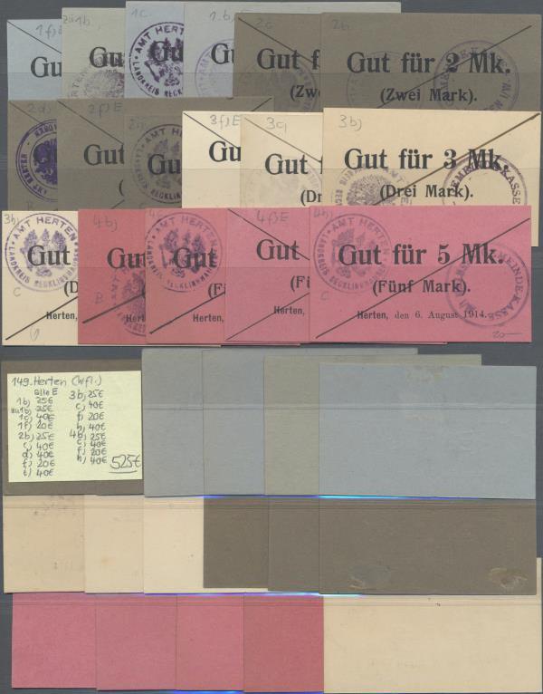Deutschland - Notgeld - Westfalen: Herten, Amt, 1 (4), 2 (5), 3 (4), 5 (4) Mark,...