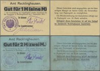 Deutschland - Notgeld - Westfalen: Recklinghausen, Amtmann und Gemeindeeinnehmer, 1 M., Neudruck, ohne Punkt nach ”M”, 2 Unterschriften, Erh. I, 2 Mar...