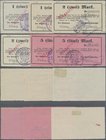 Deutschland - Notgeld - Westfalen: Wanne, Amtmann und Amtrentmeister, 1, 2, 5 Mark, 7.8.1914, jeweils 2 Reststücke mit Stempel B bzw. C, alle entwerte...
