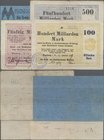 Deutschland - Notgeld - Westfalen: Warburg, Kreis- und Stadtsparkasse, 5 Mio. Mark, 17.8.1923, Papier blau, mit Druckfirma, 50 Mrd. Mark, 22.10.1923, ...