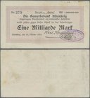 Deutschland - Notgeld - Württemberg: Altensteig, Karl Kaltenbach, 1 Mrd. Mark, 18.10.1923, Kundenscheck der Gewerbebank, Erh. III
 [taxed under margi...