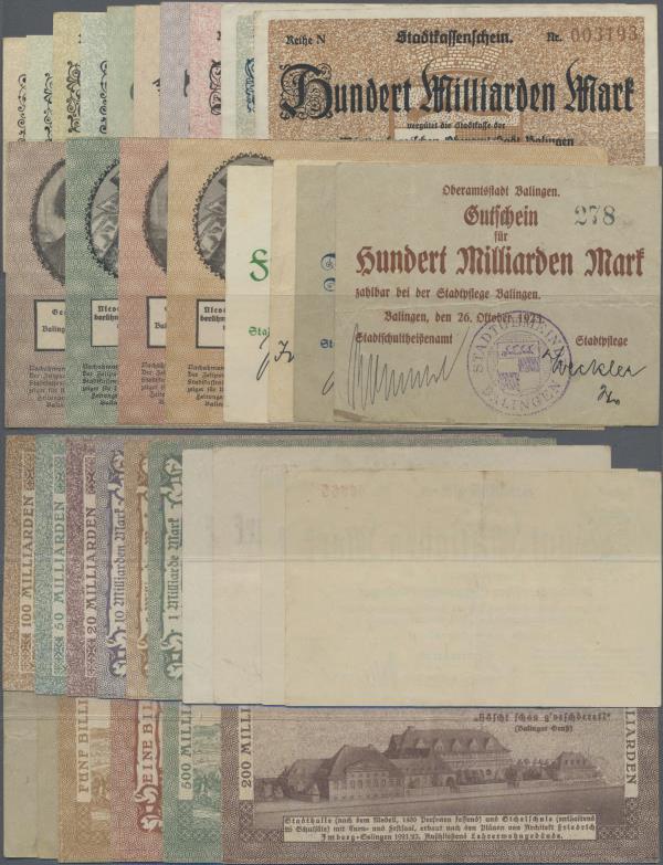 Deutschland - Notgeld - Württemberg: Balingen, Stadt, 5, 10, 20, 50 Mio., 19.9.1...