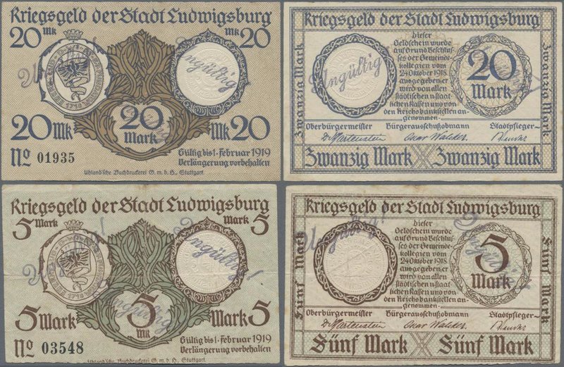 Deutschland - Notgeld - Württemberg: Ludwigsburg, Stadt, 5, 20 Mark, 24.10.1918,...