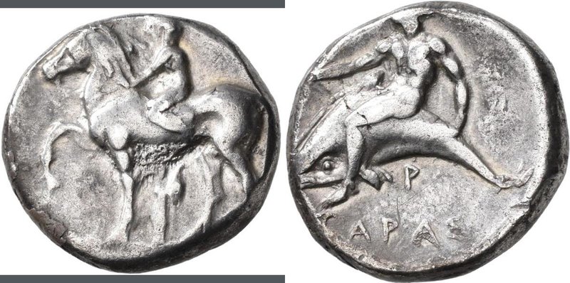 Kalabrien: Tarentum: AR Nomos, ca. 272-240 v. Chr., 7,81 g, sehr schön.
 [taxed...