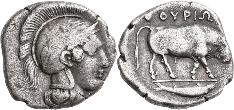 Lukanien: Thourioi (= Thurium): AR-Stater, ca. 350-281 v. Chr., behelmter Athena...