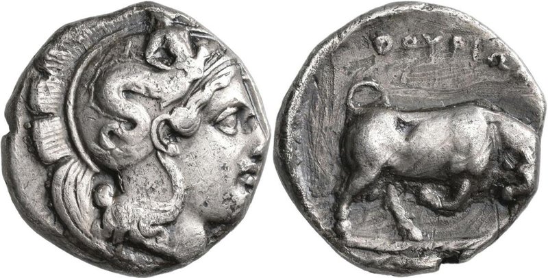 Lukanien: Thourioi: Stater, 4. Jh. v. Chr. Athenakopf mit attischem Helm nach re...