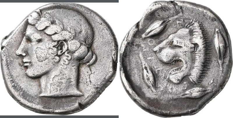 Sizilien - Städte: Leontinoi: AR-Tetradrachme ca. 450-420 v. Chr., 16,48 g. Kopf...
