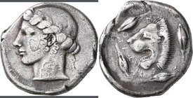 Sizilien - Städte: Leontinoi: AR-Tetradrachme ca. 450-420 v. Chr., 16,48 g. Kopf des Apollo nach links/Löwenkopf nach links. Winz. Schrötlingsfehler, ...