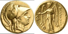 Makedonien - Könige: Alexander III. der Große, 336 - 323 v. Chr.: AU-Stater, 8,46 g. Athenakopf mit korintischem Helm nach rechts / stehende Nike nach...