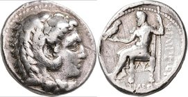 Makedonien - Könige: Alexander III., der Große 336-323 v. Chr.: AR-Tetradrachme, 17,06 g. Kopf Löwenhaube nach rechts/Zeus nach links thronend. Winz. ...
