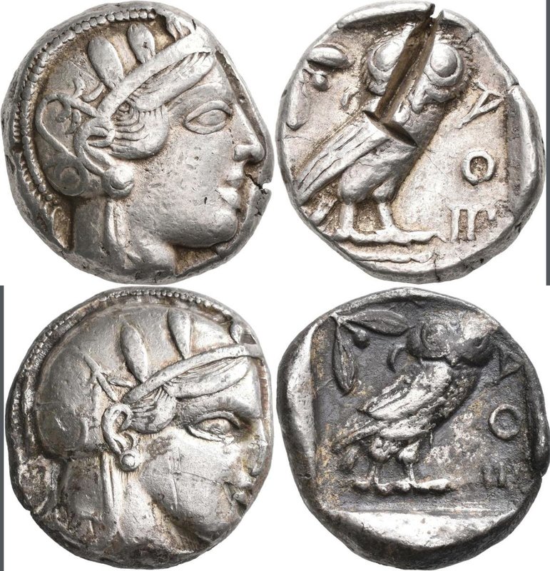 Attika: Lot 2 Stück, AR-Tetradrachme, ca. 479-404 v. Chr., Athen, je 17,1 g. Ath...