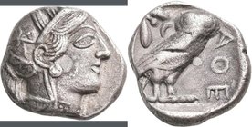 Attika: AR-Tetradrachme, ca. 479-404 v. Chr., Athen, 16,26 g. Athenakopf nach rechts/Eule. Prüfhieb, kl. Schrötlingsfehler, sehr schön.
 [taxed under...