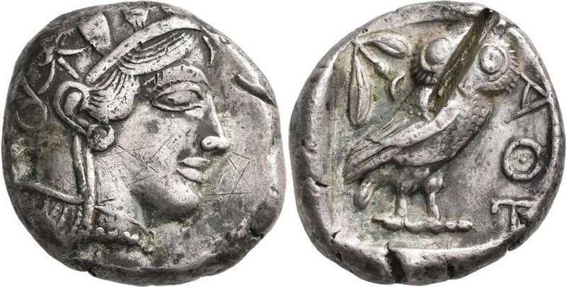 Attika: AR-Tetradrachme, ca. 479-404 v. Chr., Athen, 17,12 g. Athenakopf nach re...