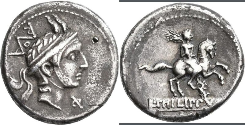 Lucius Marcius Q.f.Q.n. Philippus (113/112 v.Chr.): AR-Denar, 113 oder 112 v. Ch...