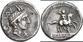 Lucius Marcius Q.f.Q.n. Philippus (113/112 v.Chr.): AR-Denar, 113 oder 112 v. Chr. Kopf König Philippus V. von Makedonien nach rechts / Reiterstandbil...