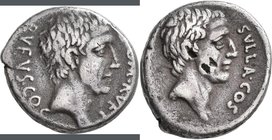 Quintus Pompeius Rufus (54 v.Chr.): AR-Denar, Kopf des L. Cornelius Sulla nach rechts / Kopf des Q. Pompeius Rufus nach rechts, Albert 1363, Crawford ...