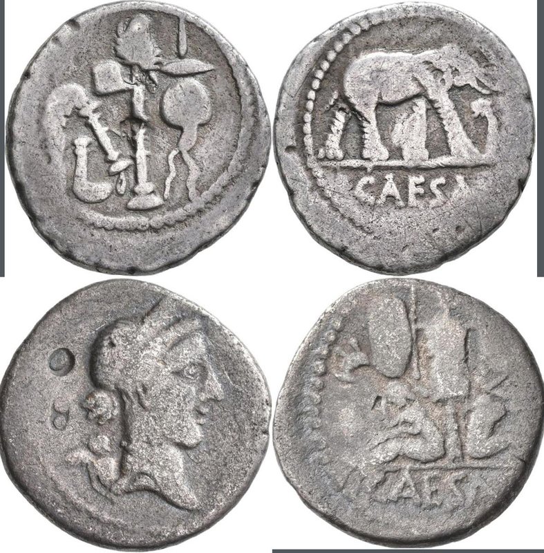 Gaius Iulius Caesar (49/48 v.Chr.): Lot 3 AR-Denare, schön, schön-sehr schön.
 ...
