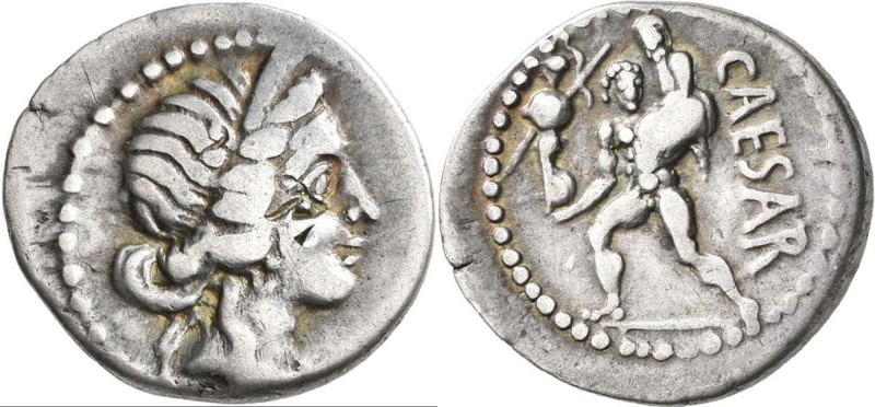 Gaius Iulius Caesar (46/45 v.Chr.): AR-Denar, 47-46 v. Chr., 3,55 g. Kopf der Ve...
