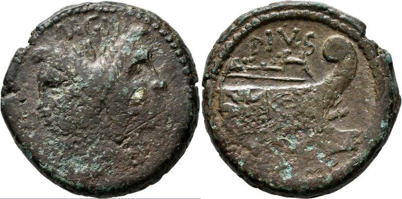 Pompeius Magnus Pius (45 v.Chr.): Æ As, Mzst. Sizilien oder Spanien, 30,5 mm, 23...